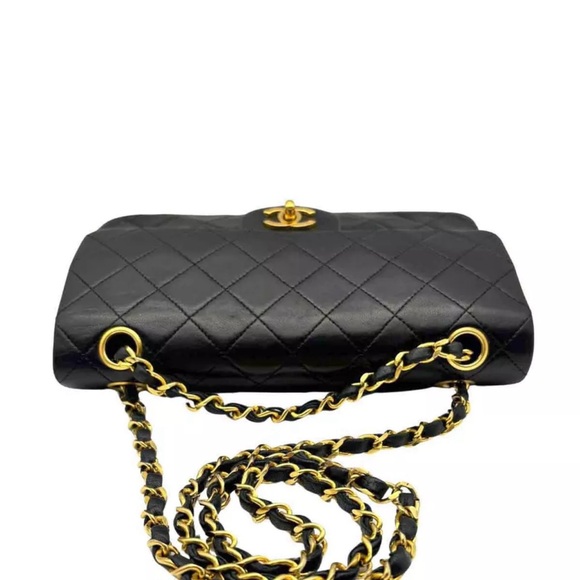 💝Auth Chanel Double Flap Chain Bag Matelasse Lambskin CC Logo Shoulder Black 💝 - Picture 7 of 12